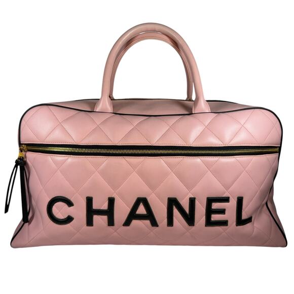 Chanel Pink Quilted Duffle Bag Large Calfskin Leather Vintage Rare XL CC Travel - Picture 2 of 15